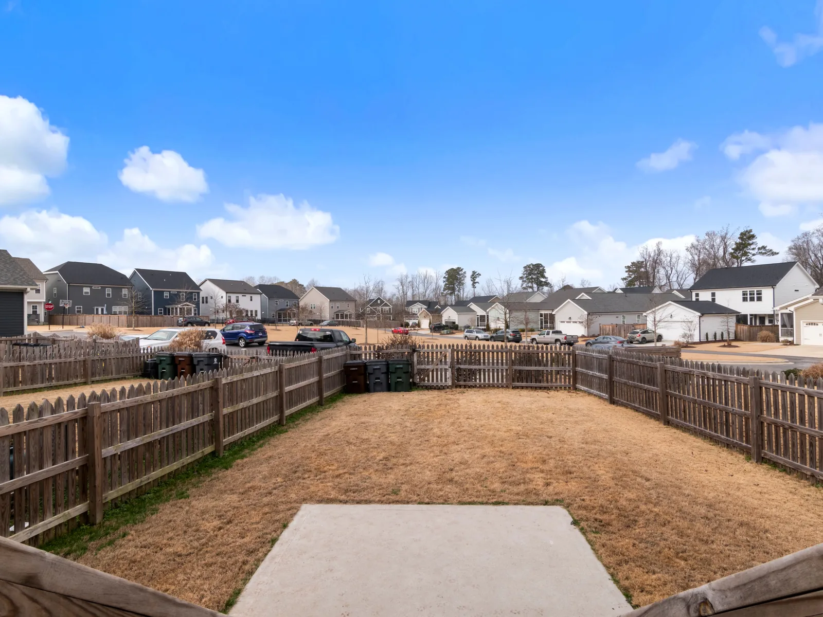 New cedar fence enclosing a backyard